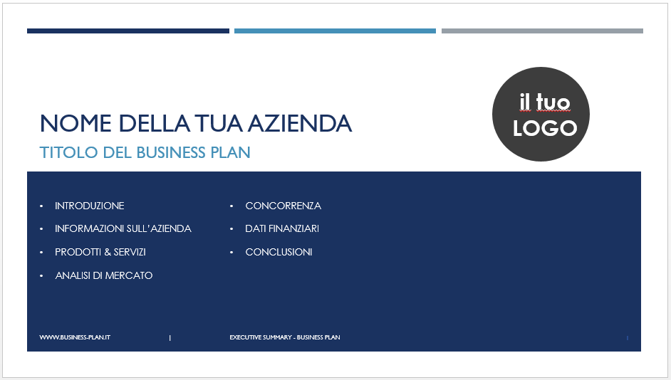 business plan template italiano